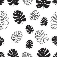 Trendy pattern with tropical leaves, monstera silhouettes. Vector botanical illustrations, floral elements. Hand drawn plant for decoration.