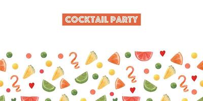 Watercolor border with slice fruits for events or party. vector