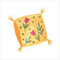 Single cute hand drawn watercolor pillow. Illustration cozy home decor vector