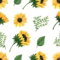 Realistic watercolor sunflowers seamless pattern for wedding invitation vector