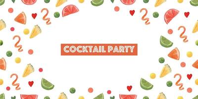 Watercolor border with slice fruits for events or party. vector