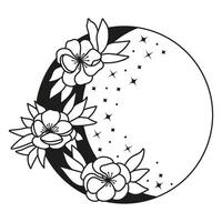 Hand drawn vector crescent moon and flowers potentilla