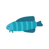 Cute blue tropical striped fish. Hand drawn vector illustration for seasonal design.