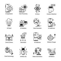 Bundle of AI Technology Linear Icons vector