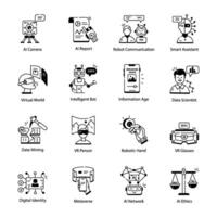 Bundle of AI and VR Technology Linear Icons vector