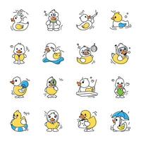 Set of 16 Funny Duck Doodles vector