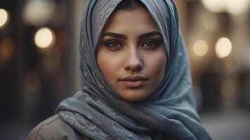 ai generado retrato de un bonito joven musulmán mujer, retrato de un mujer, bonito musulmán mujer foto