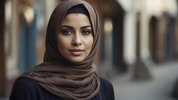 ai generado retrato de un bonito joven musulmán mujer, retrato de un mujer, bonito musulmán mujer foto