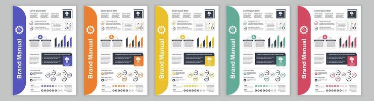 DIN A3 business brand manual templates set. Company identity brochure page with infographic financial data. Marketing research, and commercial offer. Vector layout design for poster, cover, brochure