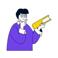 Book reading concept with cartoon people in flat design for web. Man reads intellectual novel and thinking about new information. Vector illustration for social media banner, marketing material.
