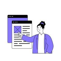 Teamwork concept with cartoon people in flat design for web. Woman working with document, consulting with colleagues in paperwork. Vector illustration for social media banner, marketing material.
