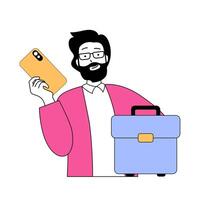 Mobile commerce concept with cartoon people in flat design for web. Vector illustration