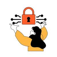 Cyber security concept with cartoon people in flat design for web. Woman using internet security system with padlock and encryption. Vector illustration for social media banner, marketing material.