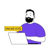 Online voting concept with cartoon people in flat design for web. Man takes part in democratic vote and choosing political candidates. Vector illustration for social media banner, marketing material.