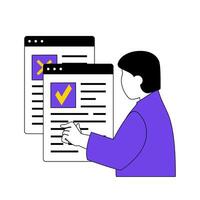 Online voting concept with cartoon people in flat design for web. Man choosing and selecting political candidates in ballot list. Vector illustration for social media banner, marketing material.