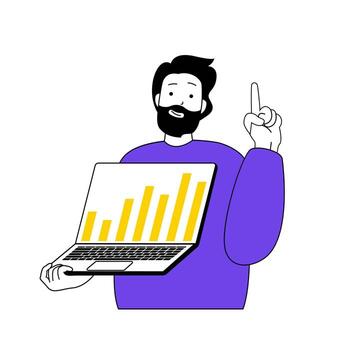 Online voting concept with cartoon people in flat design for web. Man analyzing exit poll data graph and making political decisions. Vector illustration for social media banner, marketing material.