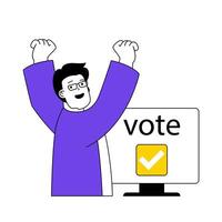 Online voting concept with cartoon people in flat design for web. Happy man takes part in election, supporting his political candidate. Vector illustration for social media banner, marketing material.