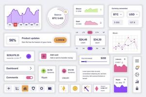 usuario interfaz elementos conjunto para criptomoneda móvil aplicación equipo modelo con hud diagramas, lucro información, moneda intercambio, minería grafico, bancario. paquete de ui, ux, gui pantallas vector componentes