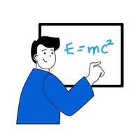 Ciencias laboratorio concepto con dibujos animados personas en plano diseño para web. científico aprendizaje física fórmulas, calculador a pizarra. vector ilustración para social medios de comunicación bandera, márketing material.