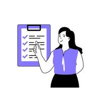 Teamwork concept with cartoon people in flat design for web. Woman making work plan with tasks in schedule list for colleagues team. Vector illustration for social media banner, marketing material.