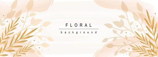 Floral horizontal web banner. Abstract pastel leaves and plant foliage, twigs and herbs on elegant decorative background. Vector illustration for header website, cover templates in modern design