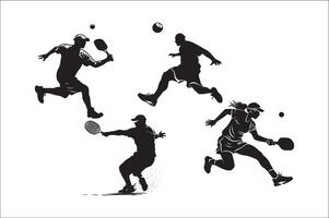 Pickleball player and other element silhouette vector