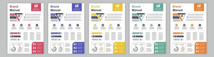 DIN A3 business brand manual templates set. Company identity brochure page with infographic financial data. Marketing research, and commercial offer. Vector layout design for poster, cover, brochure