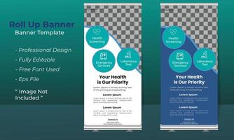 Modern Medical Healthcare X Roll Up Banner Design Template with beautiful shapes and gradient color Free Vector