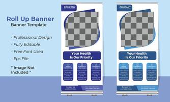 Modern Medical Healthcare X Roll Up Banner Design Template with beautiful shapes and gradient color Free Vector