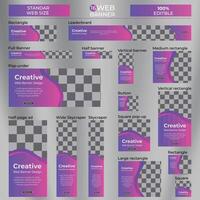 conjunto de creativo web pancartas de estándar Talla con un sitio para fotos negocio anuncio bandera. vertical, horizontal y cuadrado modelo Pro vector