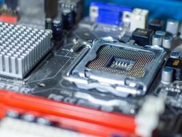 close up of a computer motherboard, close up of computer circuit board photo