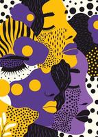 Yellow and purple female faces pattern vector