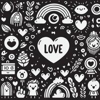 doodle background design, with design elements and shapes that express love vector