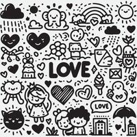 doodle background design, with design elements and shapes that express love vector