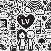 doodle background design, with design elements and shapes that express love vector