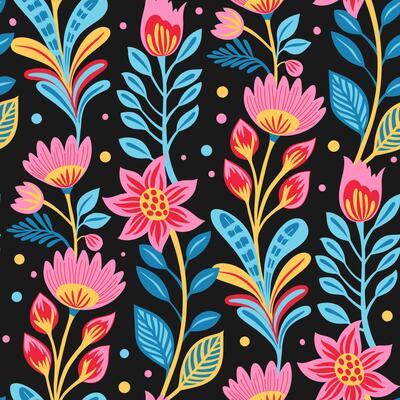 Bright Folk Floral Retro Pattern