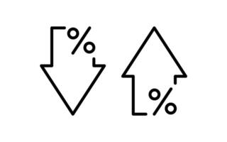 Percentage arrow up and down icon. Percent line icon. Price increase, decrease. Business simple symbol. Vector illustration isolated on white background. Editable stroke.