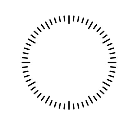 Blank mechanical clock face divided into seconds and minutes. Round meter scale. Watch dial. Timer template. Simple clock face. Vector illustration on white background