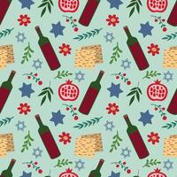 Seamless Passover pattern. Wine, matzo, fruits and flowers. For packaging, background, greeting card, textile vector