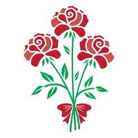 Bouquet of red rose flowers with a bow, isolated vector illustration