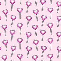 Seamless pattern lollipops heart shape. Line art style on pink background. Cute print for children's clothing, card, background, invitation, greeting card, textile, print, and wallpapers. vector