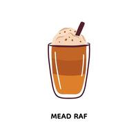 Vector illustration of coffee. Mead raf in glass.  Beverage element.  For menu, flyer, booklet, menu. Hand drawn.