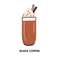 Cute vector illustration Glace coffee with cinnamon. Element isolated on white background. For menu, flyer, booklet, brochure, background, card, invitation. Restaurant coffee card.