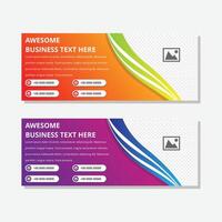 collection of abstract horizontal banner design template with example of headline is awesome business text here. purple and orange gradient background vector