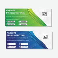 collection of abstract horizontal banner design template with example of headline is awesome business text here. green and blue gradient background vector