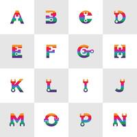 collection of alphabet letters combined with screwdriver for mechanic. colorful logo vector