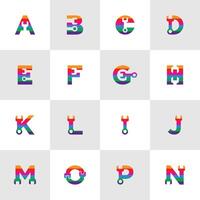 collection of alphabet letters combined with screwdriver for mechanic. colorful logo vector