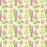 Happy Easter seamless pattern. Easter eggs, willow trees, bugs and flower vector