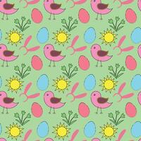 Birds with Easter eggs and nest on a light green background vector