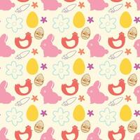 Easter seamless pattern with rabbits, chicken and eggs vector